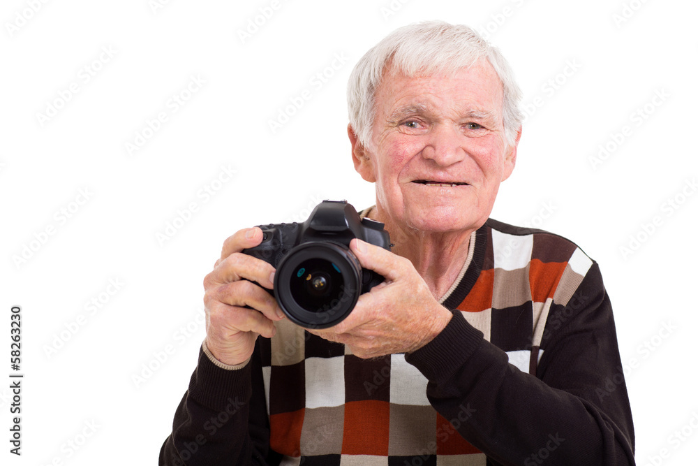 elderly photographer with camera elderly photographer with camera