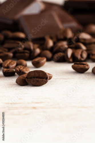 Coffee beans and chocolate pieces