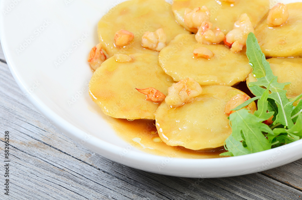 House ravioli the filled fillets dorado with sauce from shrimps House ravioli the filled fillets dorado with sauce from shrimps