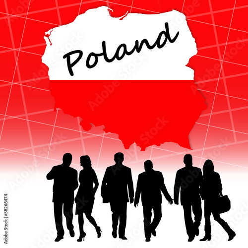 Map of Poland next to Polish people