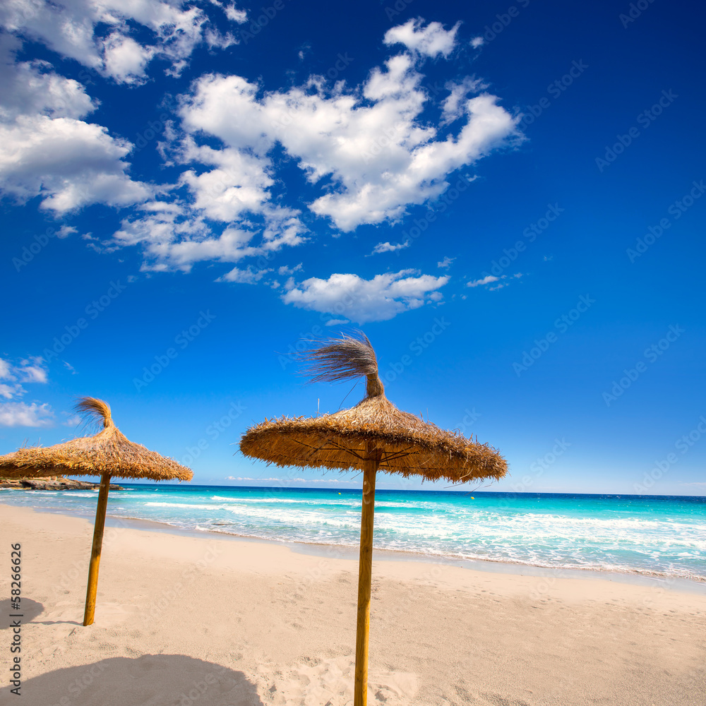 Menorca sunroof row tropical beach at Balearic islands Menorca sunroof row tropical beach at Balearic islands