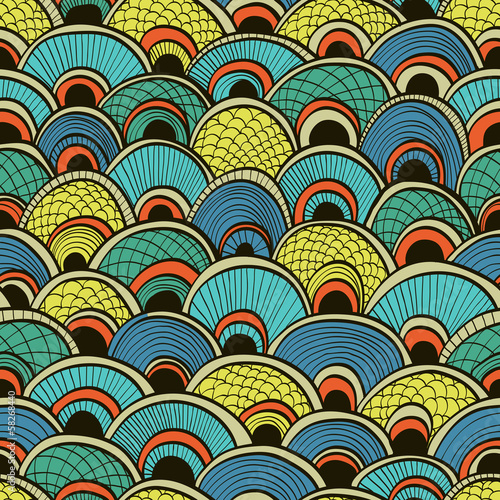 Abstract blue seamless background with ornate fish scales