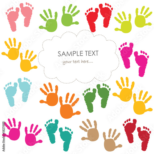 Baby footprint and hands kids greeting card vector © Gulsen Gunel