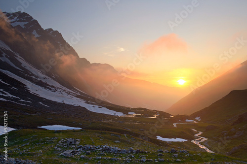 Alpine peaks at sunset