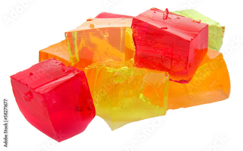 Tasty jelly cubes isolated on white photo