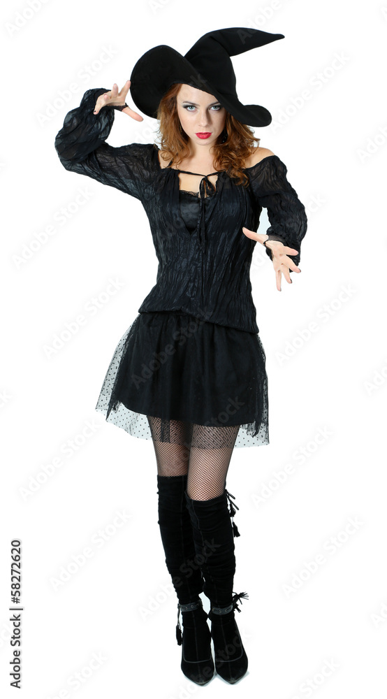 Halloween witch with broom isolated on white Halloween witch with broom isolated on white
