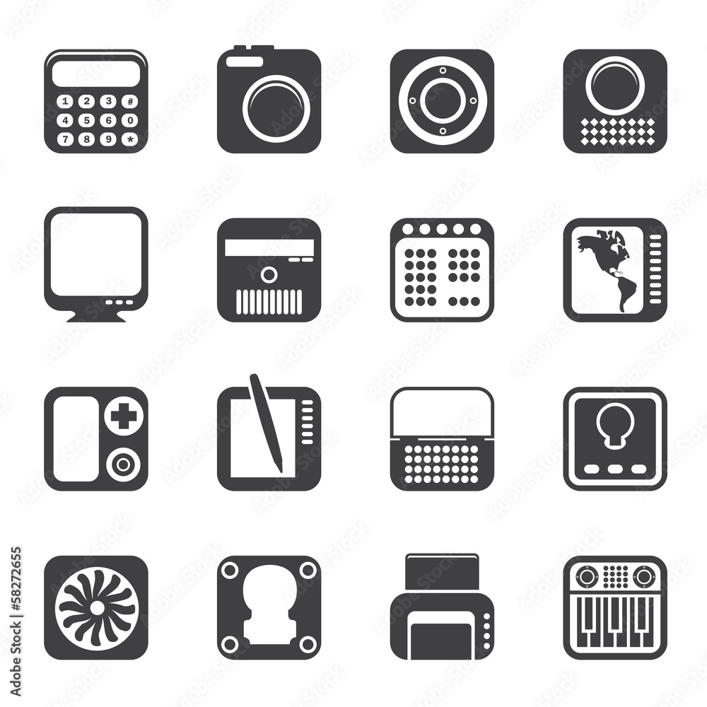 Silhouette Hi-tech and technology equipment - vector icon set 4 Silhouette Hi-tech and technology equipment - vector icon set 4