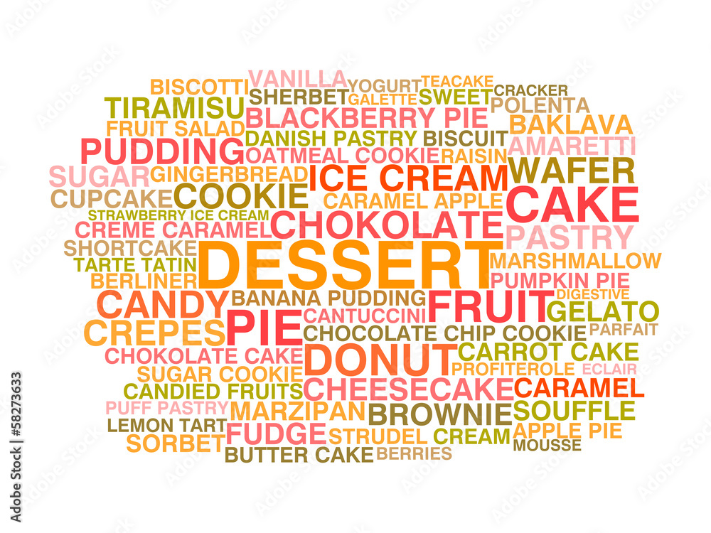 Fototapeta premium Variety of desserts. Word cloud concept