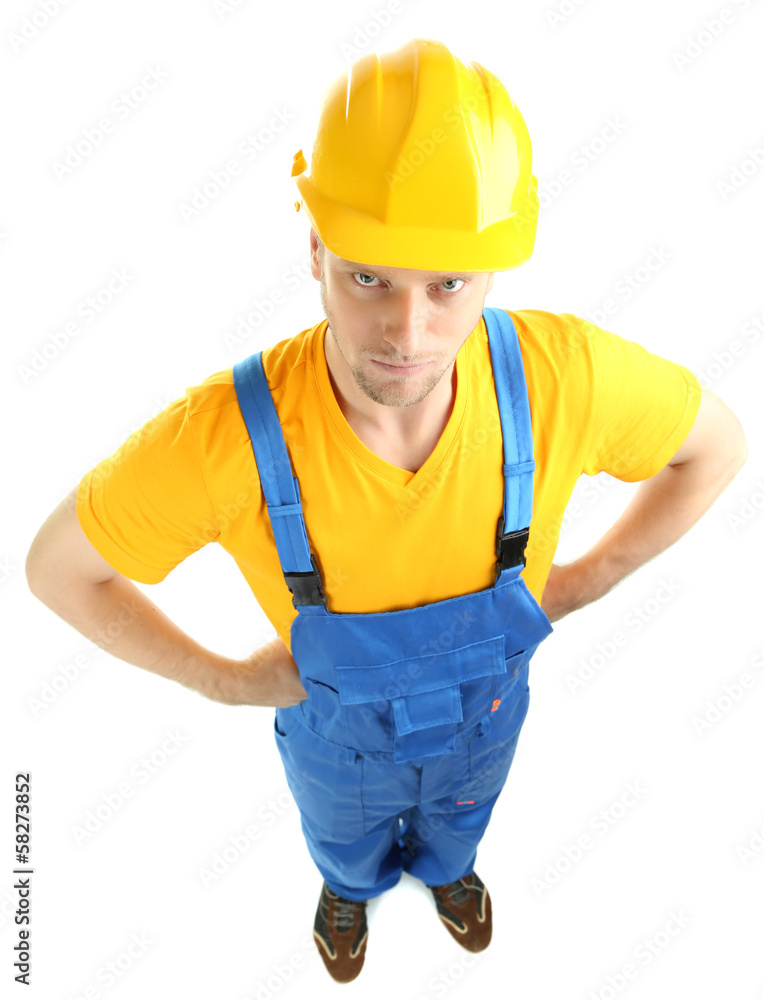 Portrait of young builder isolated on white Portrait of young builder isolated on white