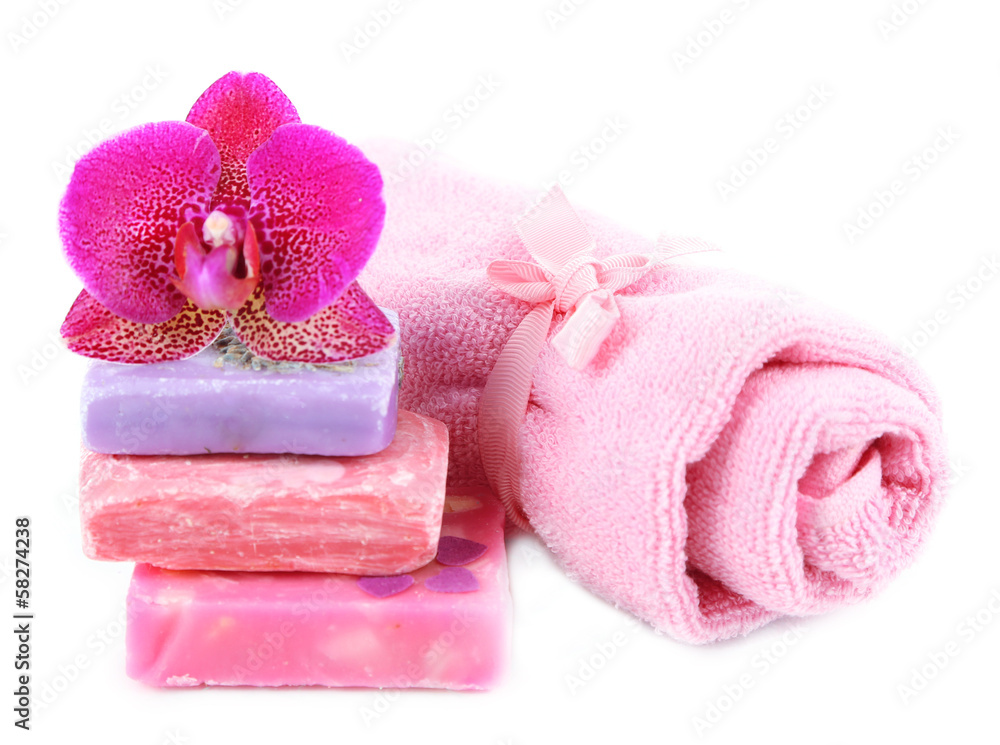 Soap and orchid isolated on white Soap and orchid isolated on white