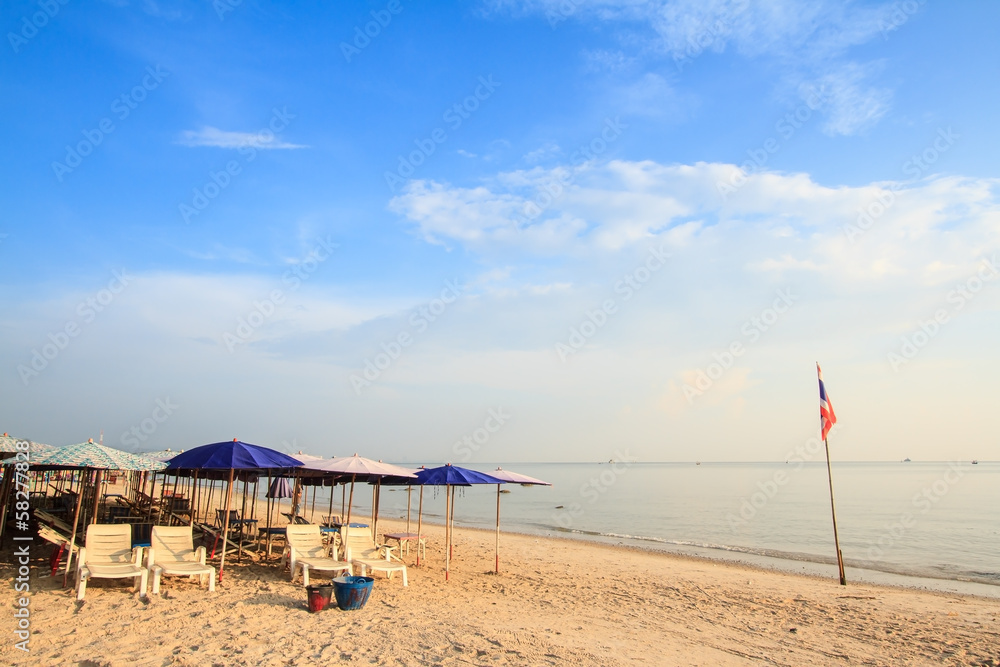 beach chair and Umbrella on the beach , Huahin Thailand beach chair and Umbrella on the beach , Huahin Thailand