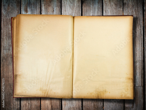 Old book Open two face on wood