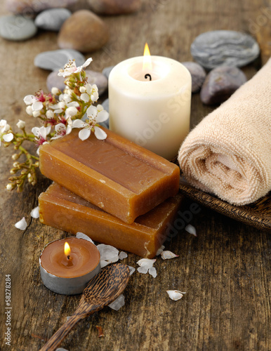 Aromatic spa set with candle ,towel , stones, flower, soap