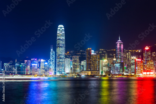 hong kong city skyline at night © leungchopan