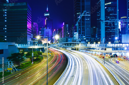 Traffic trail in Hong Kong city at night