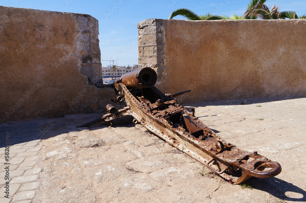 Old cannon at Mazagan Fortress walls at El-Jadida