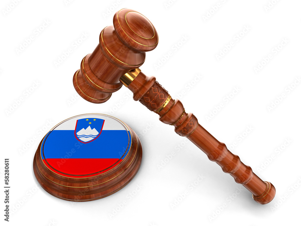 Wooden Mallet and Slovene flag (clipping path included)