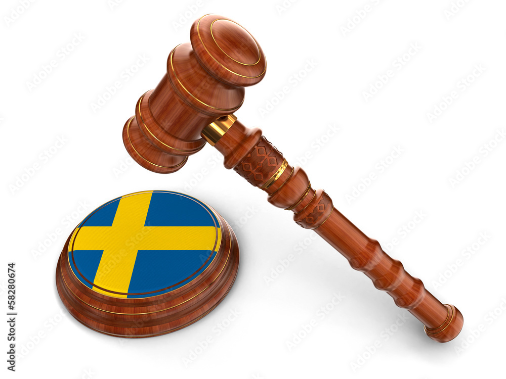 Wooden Mallet and Swedish flag (clipping path included)