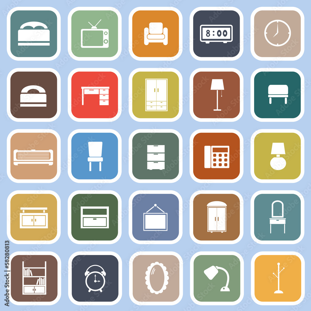 Bedroom flat icons on blue background