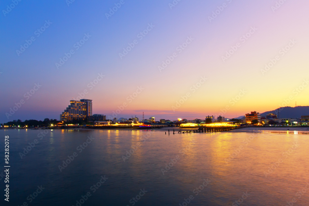 Hua Hin city in twilight, Thailand