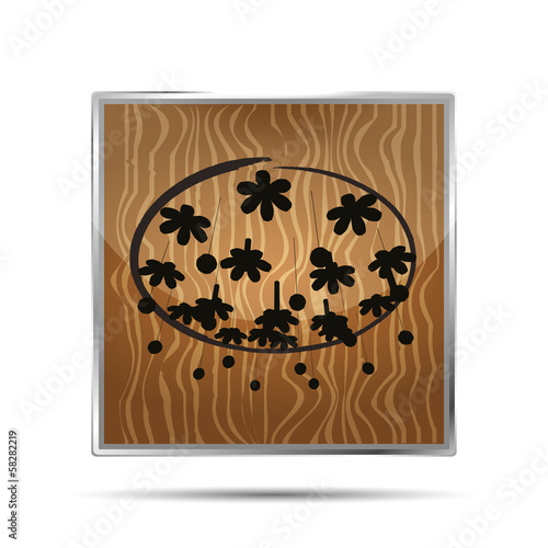 wooden  icon with silhouette of chandelier on a white background