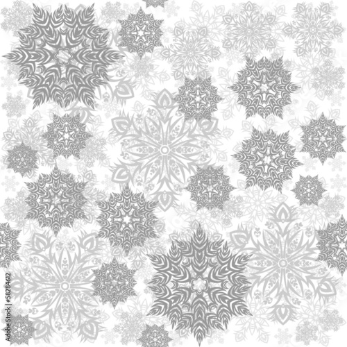 szare koronkowe płatki śniegu zimowy deseń na jasnym tle