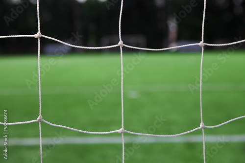 white football net and green grass