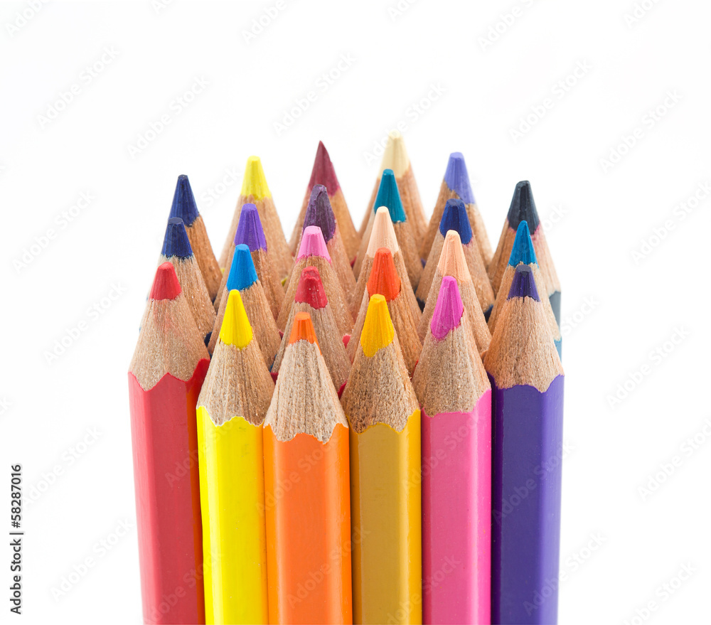 Colour pencils isolated on white background close up Colour pencils isolated on white background close up