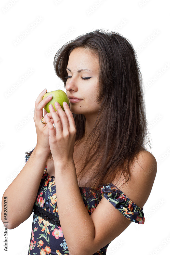 Girl with apple isolated on white background Girl with apple isolated on white background