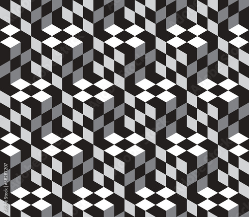 Black and White Cubes Optical Illustion Vector Seamless Pattern