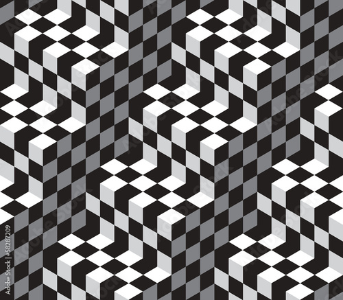 Black and White Cubes Optical Illustion Vector Seamless Pattern