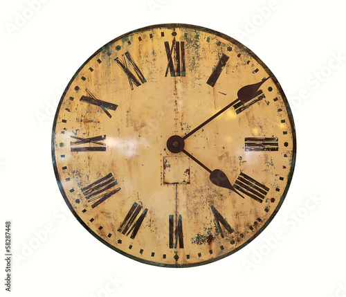 Old Clock Isolated on white background, Vintage clock