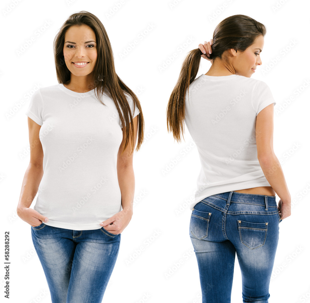 Sexy woman posing with blank white shirt - obrazy, fototapety, plakaty 