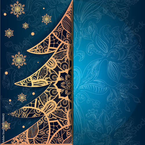 Christmas greeting card with decorative tree from lace.