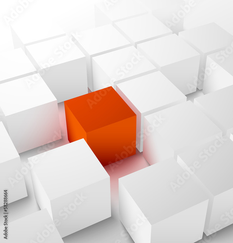 Abstract 3D cubic background with red cube