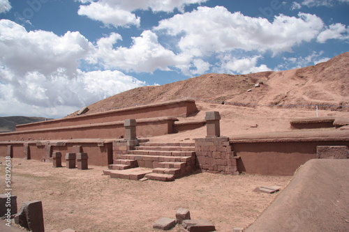 Pyramid Akapana at ancient Tiwanaku Ruins, Bolivia
