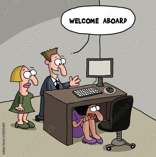 New office worker cartoon gag