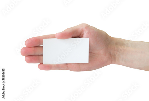 business card in hand