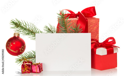 Christmas toys, fir-tree branch and empty card © laboko