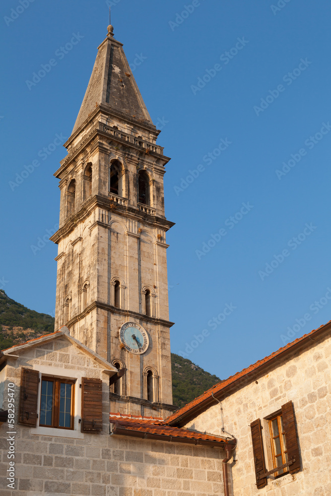 St. Nicholas Church in Perast town. Kotor Bay, Montenegro