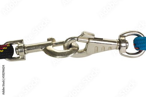 Photography Close-up of a two leash hooks interlocked