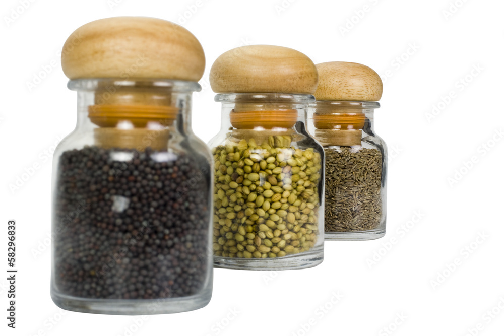 Close-up of spice containers Close-up of spice containers