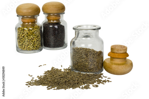 Close-up of spice containers