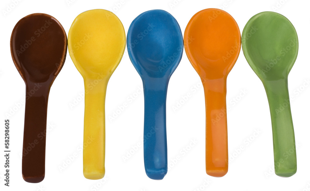Close-up of ceramic soup spoons Close-up of ceramic soup spoons