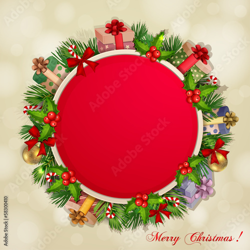 Christmas illustration with Christmas tree branch.