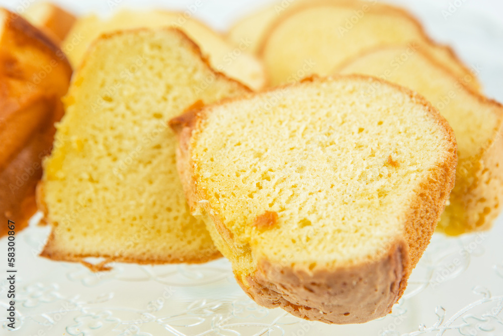 Slices of a soft chiffon cake