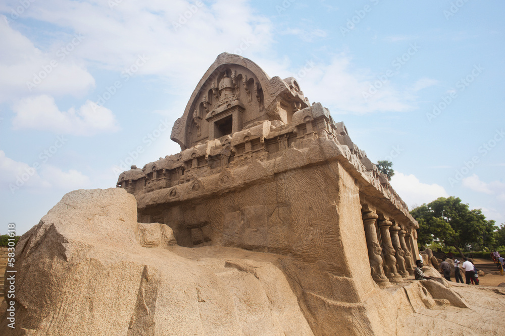 Ancient Pancha Rathas temple at Mahabalipuram, Kanchipuram District, Tamil Nadu, India