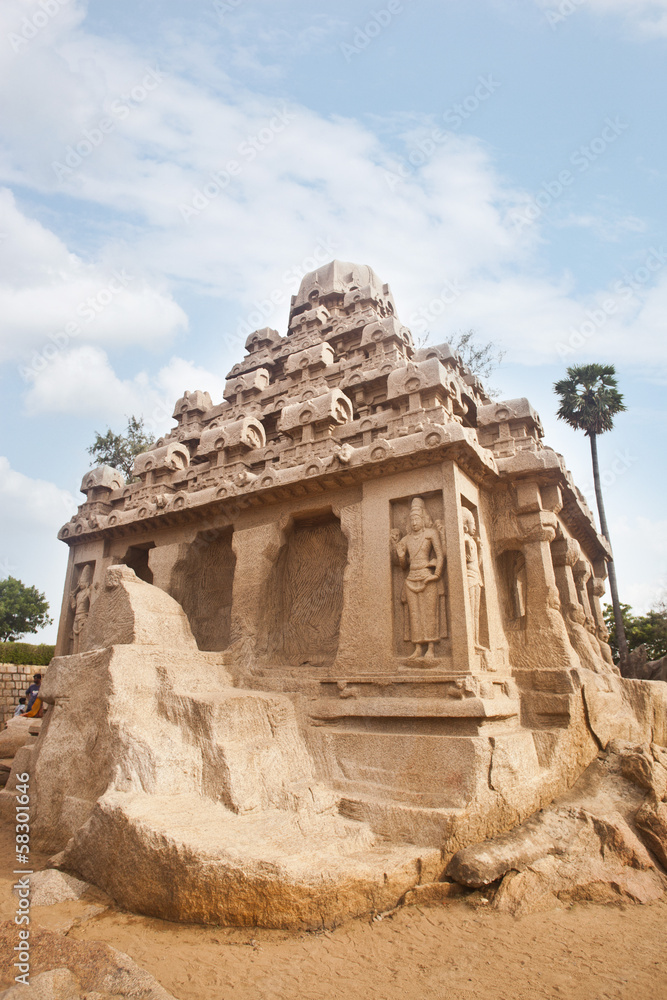 Ancient Pancha Rathas temple at Mahabalipuram, Kanchipuram District, Tamil Nadu, India