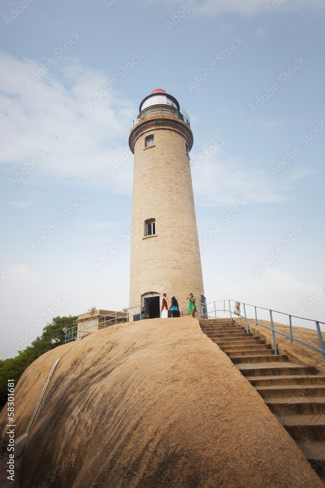 Lighthouse on the rock at Mahabalipuram, Kanchipuram District, Tamil Nadu, India