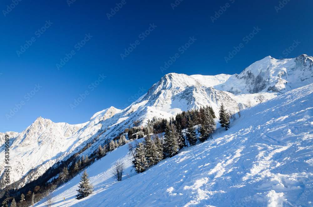 Snow hill with skiing pistes